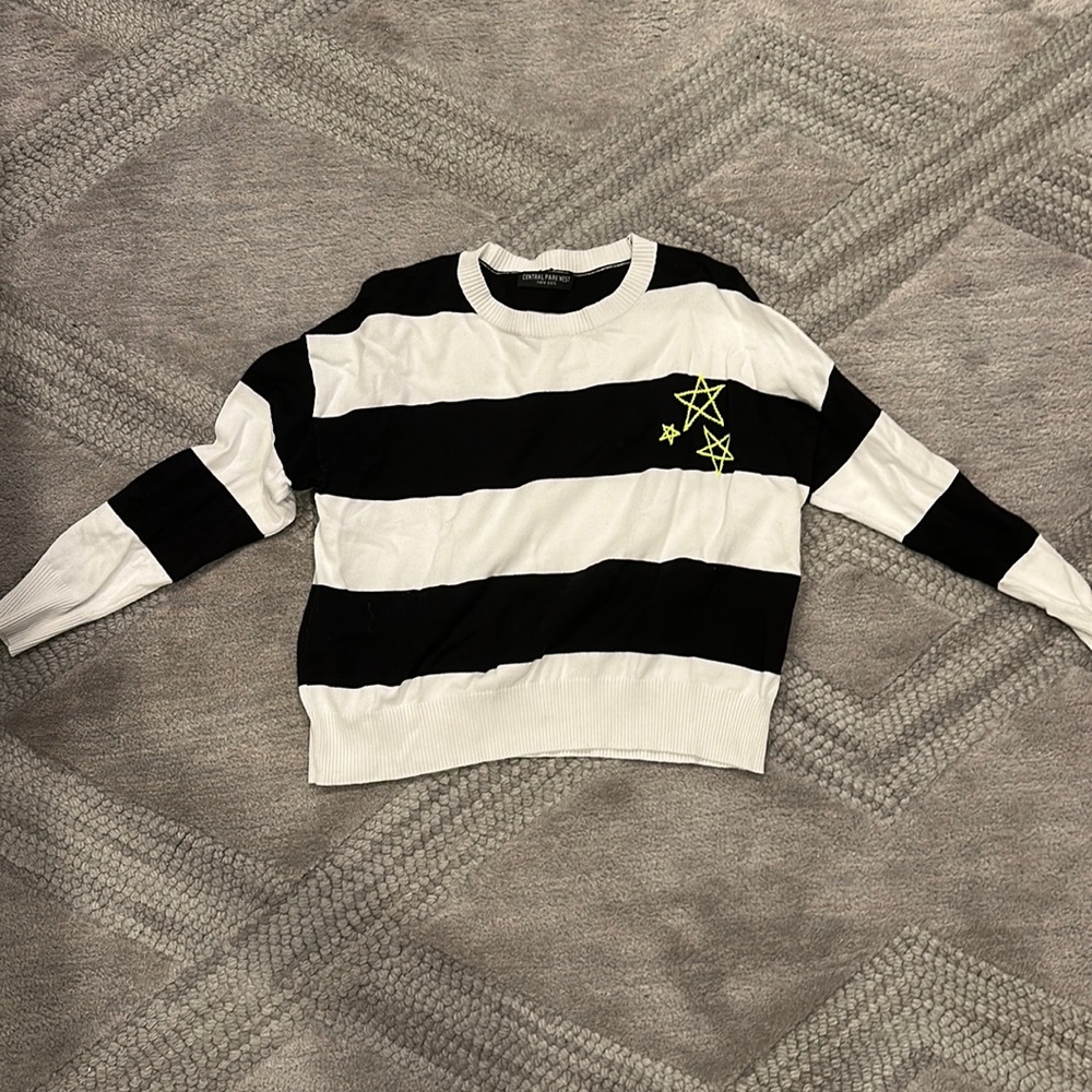 Central Park West Size S Sweater - Black and White stripe with star detail